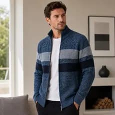 Blusa Masculina Tricot  Listrada Casual Confortável com Zíper e bolso