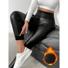 Calça Legging de Couro flanelada Feminina