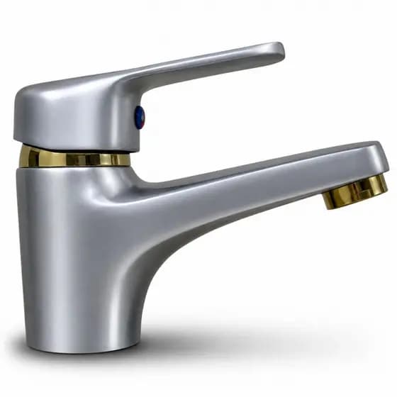 Torneira Monocomando de Bancada Quente e Frio Para Lavatório/Lavabo/Banheiro Aço Inox e Dourado Luxo