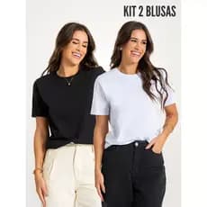 KIT 2 PEÇAS CAMISETA FEMININA BÁSICA MANGA ALONGADA ANA