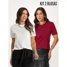 KIT 2 PEÇAS CAMISETA FEMININA BÁSICA MANGA ALONGADA ANA OFF WHITE E VINHO