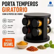 Porta Tempero e Condimentos Giratório Belovidro com 6 Potes – Organizador de Temperos 85ml