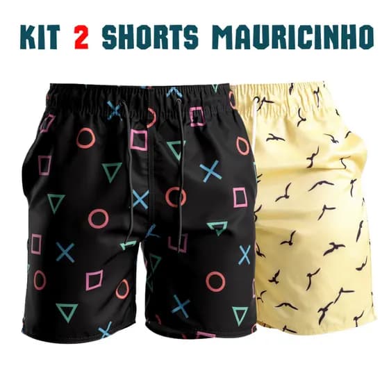 Kit 2 Bermudas Tactel Grosso Masculina Estampada Shorts Praia Verão Lazer Premium