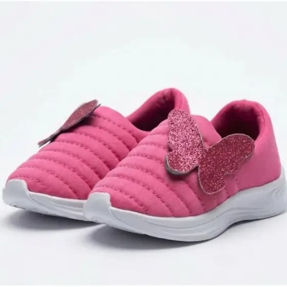 Tênis Infantil Menina Borboleta Glitter Calce Fácil Leve Conforto Escolar Macio