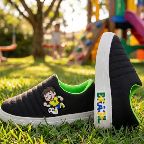 Tênis Infantil Calce Facil Copa do Brasil Preto com Detalhe de Futebol - Copa 2026 – Conforto e Estilo Casual