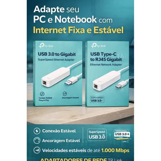 Adaptador USB 3.0 para Gigabit Ethernet //Adaptador  USB Type-C para RJ45  Gigabit TP-Link - Conexão Rápida e Estável!