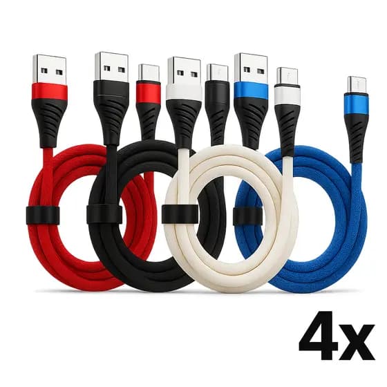 Kit 4 Cabos V8 Micro USB 2 Metros Nylon Turbo 3.4A Android Inova