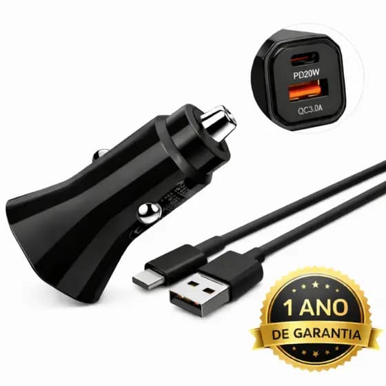 Carregador Veicular Duplo USB-C 45W PD 25W + QC 20W Rápido Original Inova