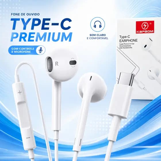 Fone de Ouvido Estéreo com fio USB-C Original Kapbom