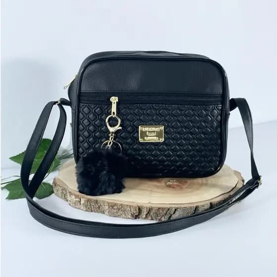 Bolsa Feminina Alça Transversal Tira Colo Estampa Moderna Com Pompom