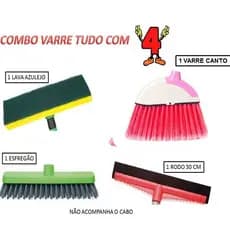 COMBO COM 4 PEÇAS 1 VARRE CANTO+1 ESFREGÃO+1 RODO 30CM+1 LAVA AZULEJO S/CABO