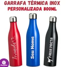Garrafa Térmica Personalizada Inox 800ml c/ Nome, Frase ou Logo - ENVIO IMEDIATO