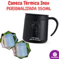 Caneca Térmica Personalizada Inox 350ml c/ Nome, Logo ou Frase - ENVIO IMEDIATO