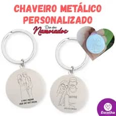 Chaveiro Metálico Dia dos Namorados Personalizado c/ Foto em Linhas, Nome ouFrase