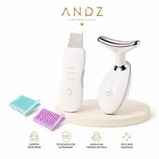 Kit Skin Care Espátula Ultrassônica + Massageador Facial LED Lift Limpeza Facial