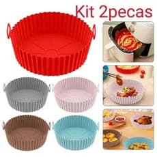 KIT 2 Forma De Silicone Para Air Fryer Forno Microondas Fritadeira Assadeira - Reutilizável
