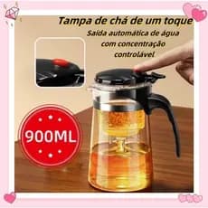 Chaleira Bule Jarra de Vidro 900ML Para Chá Com Infusor Reutilizável - Pronto Entrega