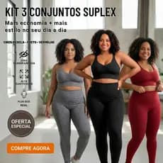 KIT3 Conjunto Plus Size Academia Legging Modeladora Top Franzido