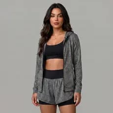 Conjunto Trio Fitness Feminino Academia Casaco Top e Short Com Zero Transparência - Diversas Cores