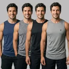 Kit 4 Regatas Masculinas Dry Fit 2 Lisas 2 Rajadas Esporte Passeio