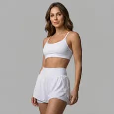 Conjunto Academia Feminina Short Cintura Alta + Top De Alça Zero Transparência - Diversas Cores
