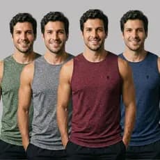 Kit 4 Camisetas Regata Masculina Dry Fit UV Fitness Sem Manga