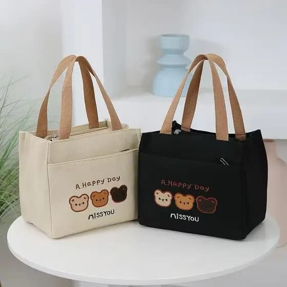 Bolsa Termica de Lona Ursinho design Capacidade Adequada Para Marmita-LUNA