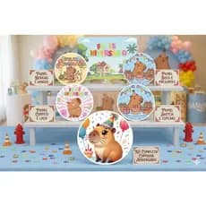 Painel Redondo de Festa Veste Fácil Sublimado Tema Capivara Aniversário