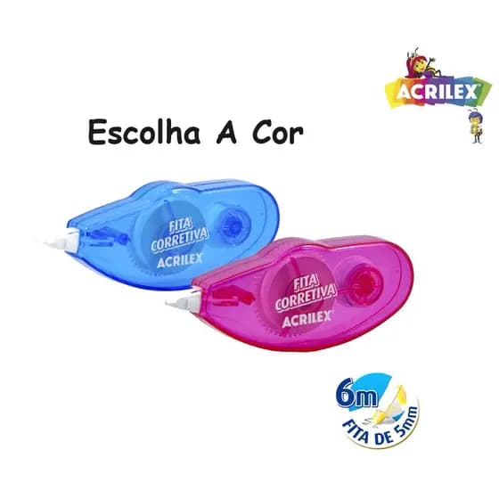 Fita Corretiva Escolar 5mm x 6m de Secagem Imediata Qualidade Acrilex Escolha A Cor + Nota Fiscal.