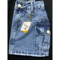 saia cargo jeans, cintura alta bolso lateral.