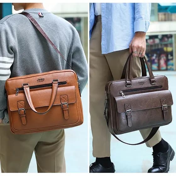 Pasta executiva masculina Bolsa para computador em couro de grande capacidade