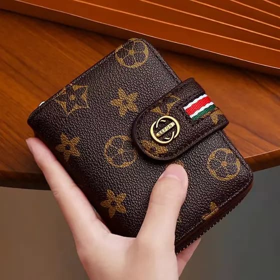 Carteira pequena de couro feminina curta porta cartão com zíper Fashion