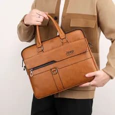 Maleta de negócios masculina Jeep Bolsa para computador de viagem de couro de grande capacidade