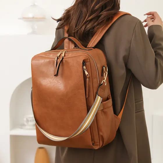 Mochila feminina de couro de grande capacidade para negócios, mochila multifuncional para computador