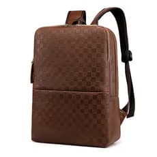 Mochila de Couro para Laptop de Grande Capacidade com Xadrez para Homens