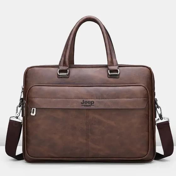 Maleta de Couro Masculina para Negócios, Bolsa Transversal para Laptop Jeep