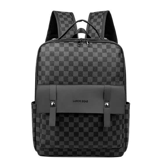 Nova Mochila Masculina de Couro Xadrez para Viagens de Negócios, Computador e Escola