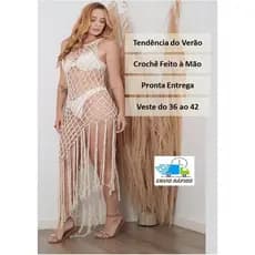Vestido Saída de Praia de Crochê com Franja Feito à Mão Algodão Artesanal verão saida croche macramê
