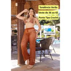 Calça Saída de Praia Tricot para Piscina Furadinha Estilo Crochê saida tricô rendada trico croche