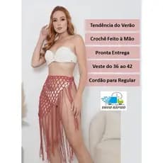 Saída de Praia de Crochê com Franja Feito à Mão Algodão Artesanal canga saida croche rendada macramê