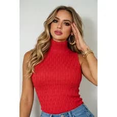 Blusa Feminina de Tricot Garrafinha Canelada Regata Gola Alta modal inverno segunda pele trico tricô