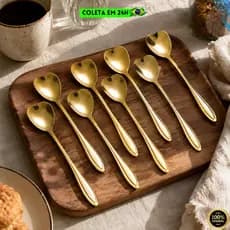 Colher Coração Dourada Aço Chá Café Sobremesa Inoxidável Mesa Posta Conjunto 4 6 8 10 12 Luxo