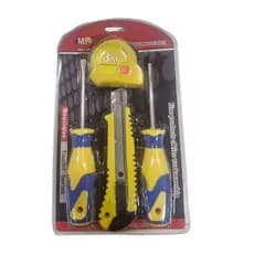 Kit Ferramentas 4 Peças Trena 3m Estilete Chave Fenda Philips Uso Doméstico Reparos Rápidos