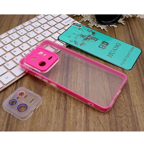 Capa Dupla Transparente Com Borda Colorida MI 13 Pro + Película Cerâmica