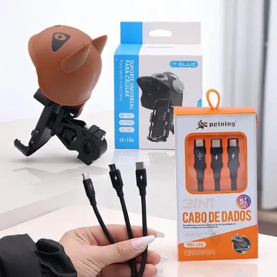 Suporte Celular Guidão Moto IT BLUE LE-106 Capacetinho + Cabo 3em1 PEIJ33