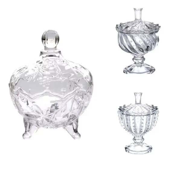 Bomboniere Vidro Baleiro Grande de 500ml Cristal Potiche Bombonier Decoração Enfeites Luxo com Tampa