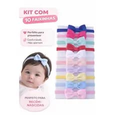 Kit 10 Laços na Faixas Para Bebê faixinha para bebe menina Recém Nascida Tiara Rn