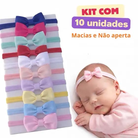 Kit 10 Lacinhos Bebê Faixinha Menina Faixa Para Bebe Tiara Recém Nascida Presente Menina Laço Para Nene
