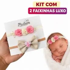 kit 2 Faixinhas Recém Nascida Saída de Maternidade Menina Tiara Rn Laço Delicado Laco Luxo Bebê Faixinha de bebê