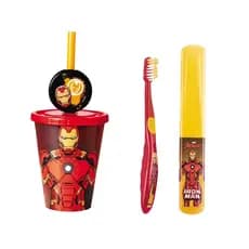 Homem de Ferro: 1 Escova de dentes com estojo + 1 Copo Pingente 280ml-Avon